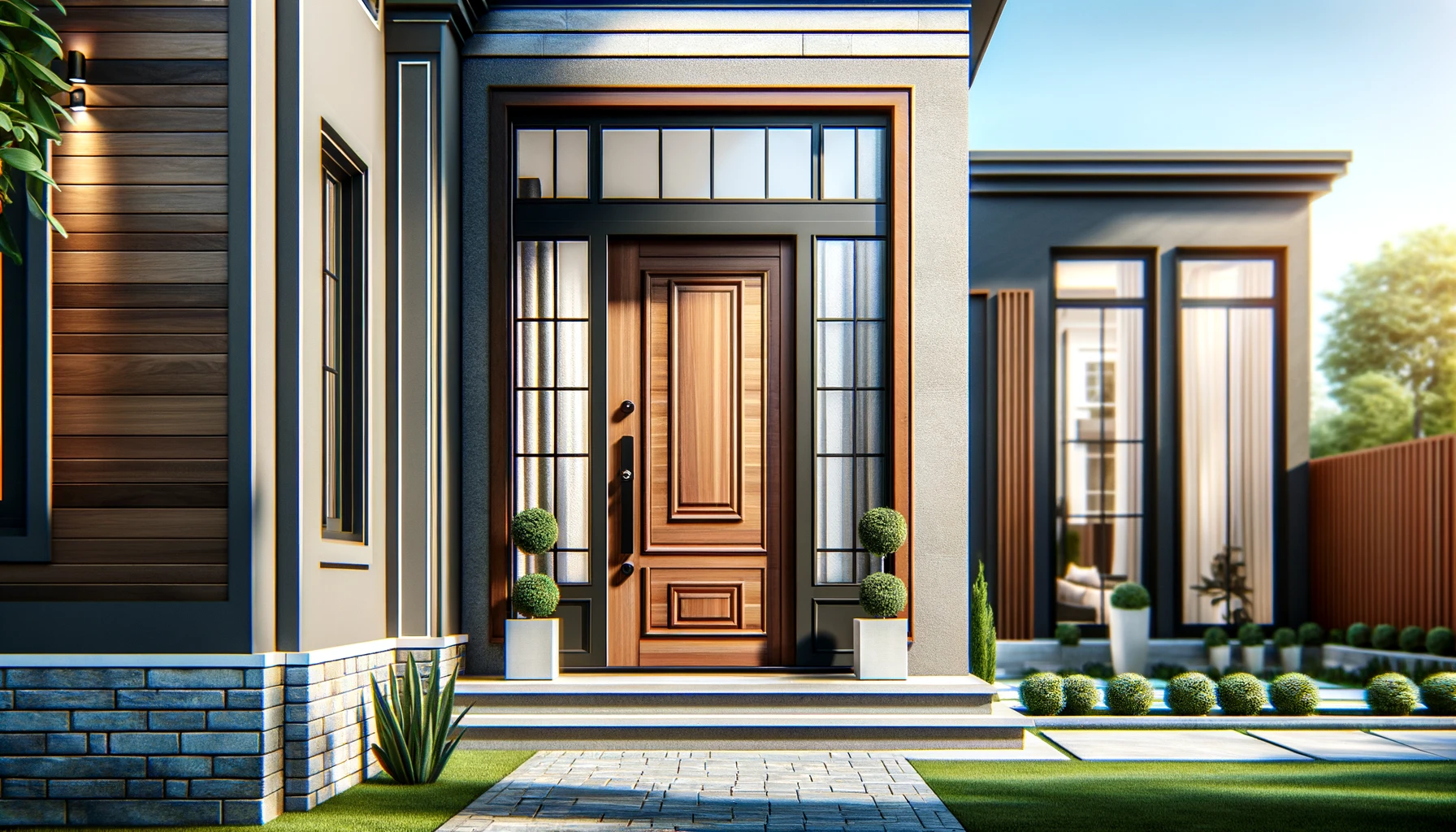 A visually appealing front door in a modern home setting, symbolizing style and security.